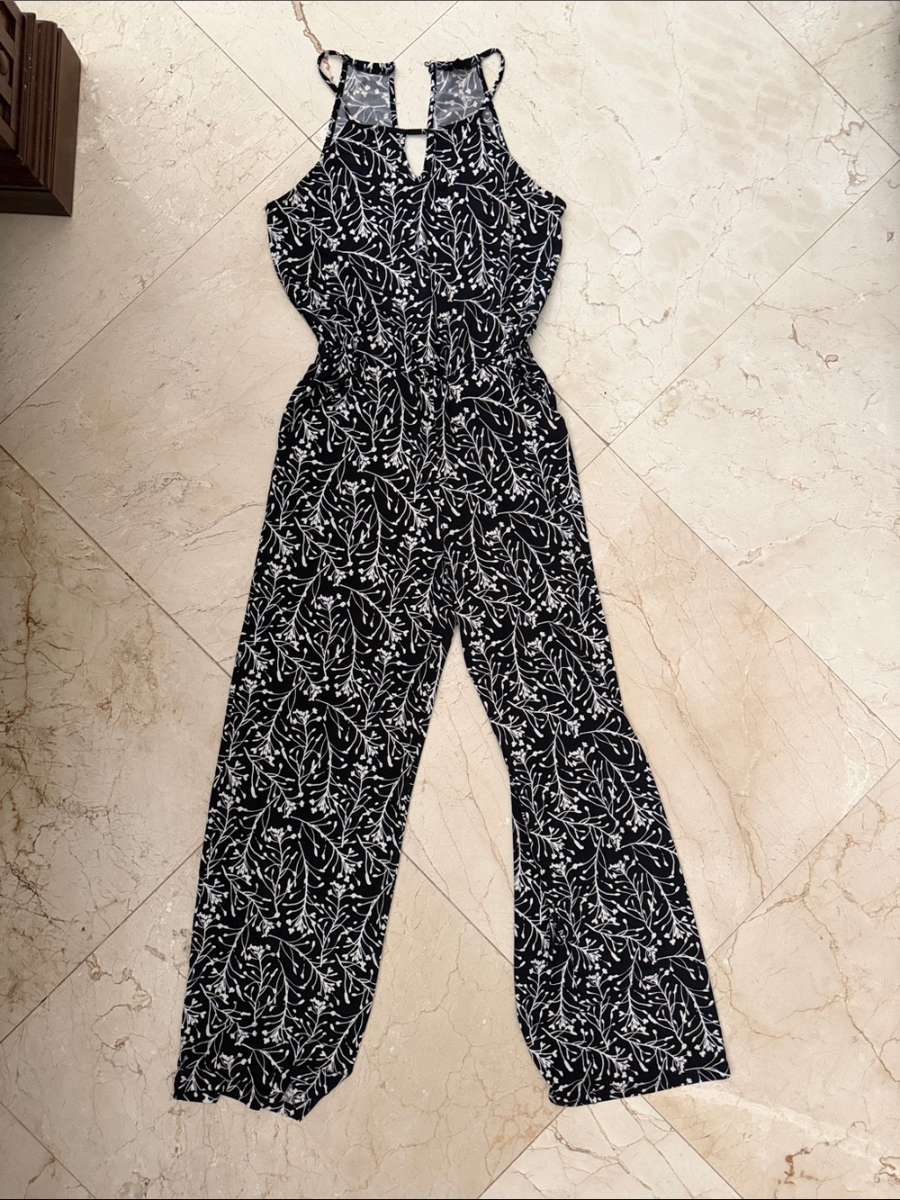 Black & White Leaf Print Jumpsuit